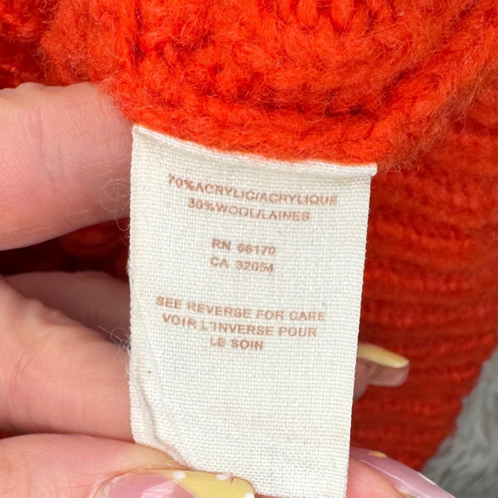 Free‎ People Orange Open Knit Hooded Sweater Wool Blend Henley Button Size Small - Picture 4 of 9